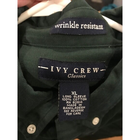 Men's XL Shirt Button Up Ivy Crew Classics Wrinkle Resistant Green Long Sleeve - Picture 3 of 3